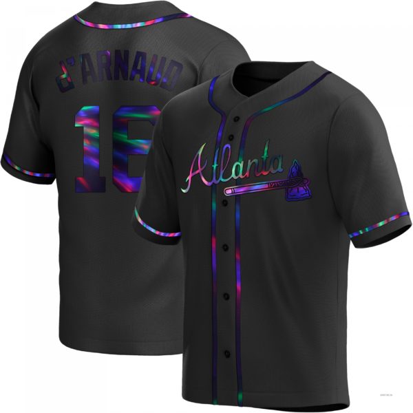 Atlanta Braves #16 Travis dArnaud Black Holographic Alternate Jersey Stitches Baseball Jerseys