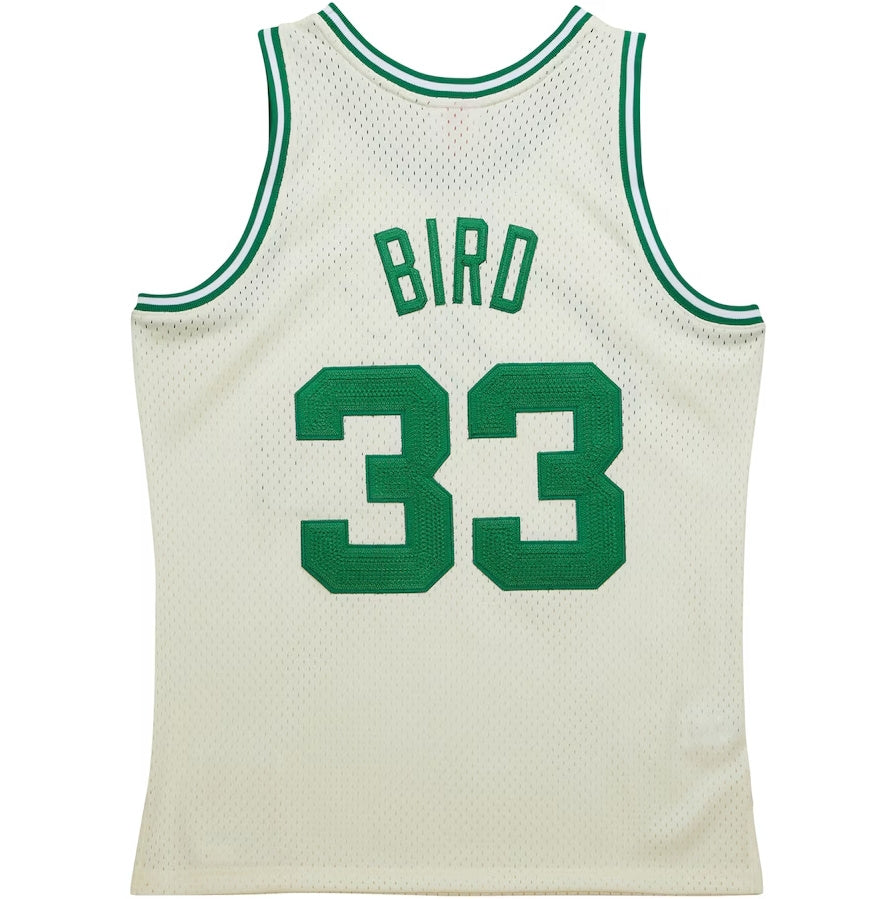 B.Celtics #33 Larry Bird Chainstitch Swingman Jersey - Cream Stitched American Basketball Jersey
