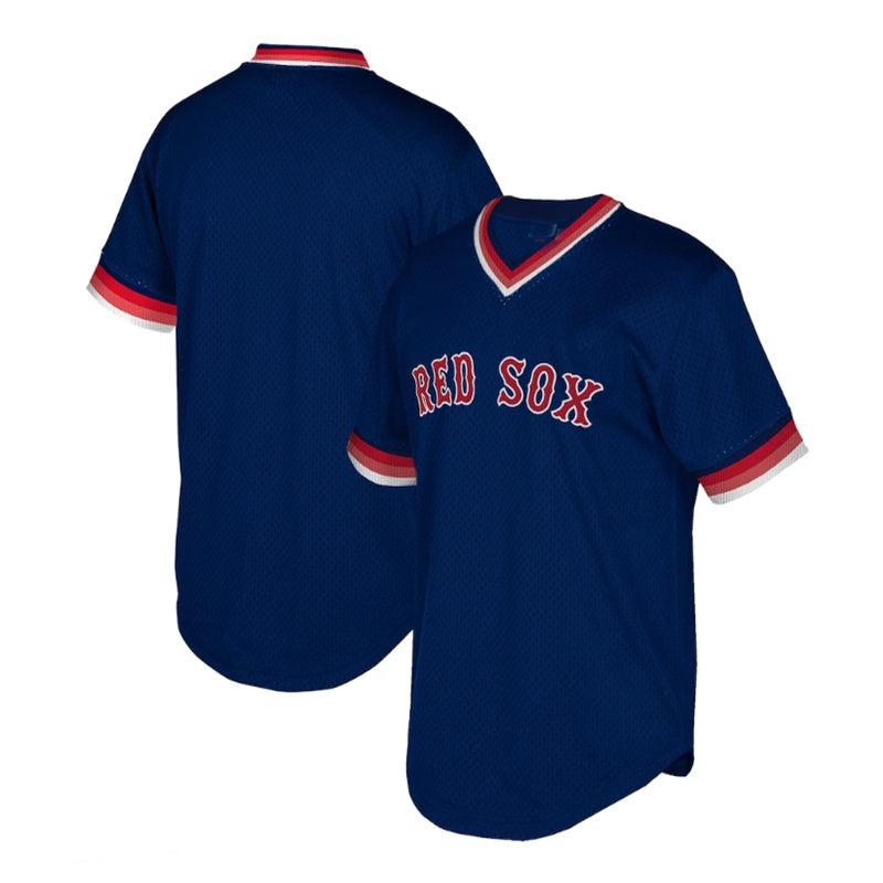 Boston Red Sox Big & Tall Cooperstown Collection Mesh Wordmark V-Neck Jersey - Navy Baseball Jerseys