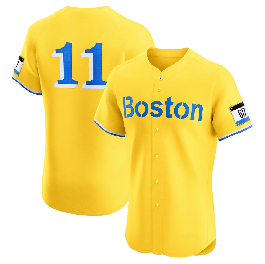 Boston Red Sox #11 Rafael Devers City Connect Elite Jersey - Gold Stitched Baseball Jersey