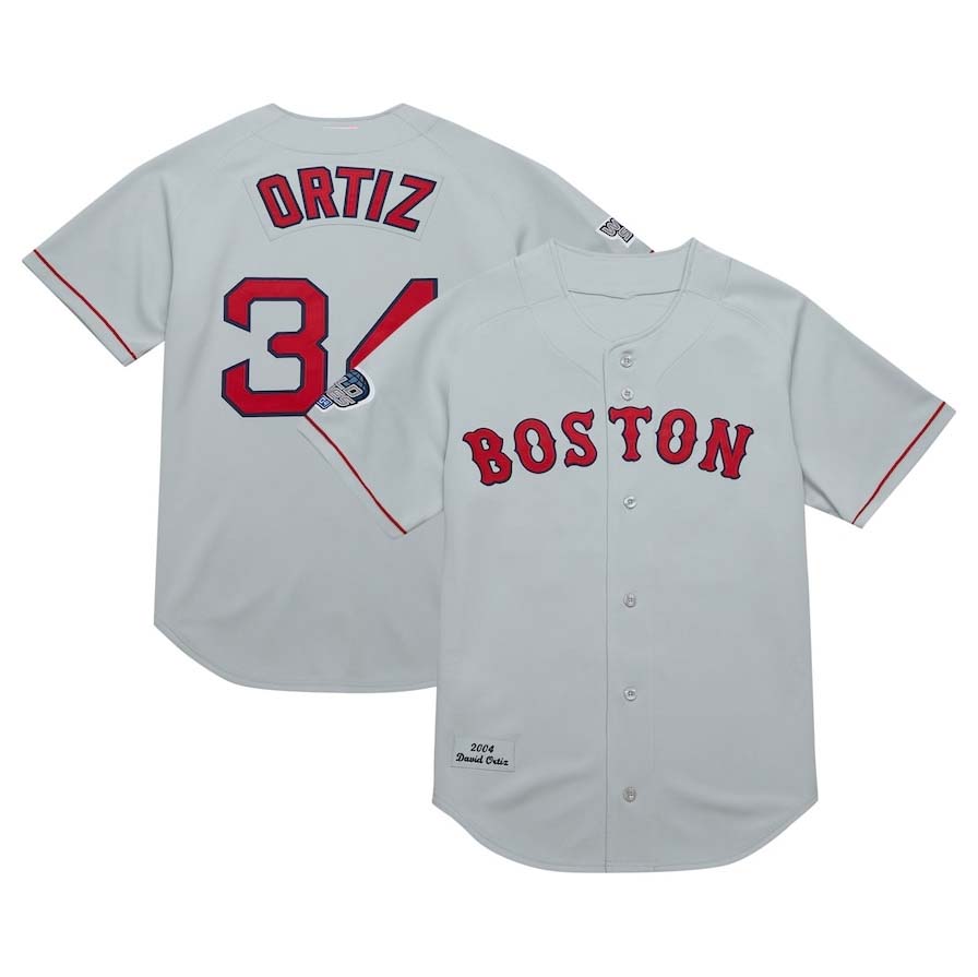 Boston Red Sox #34 David Ortiz 2004 Cooperstown Collection Authentic Throwback Jersey - Gray Stitched Baseball Jersey