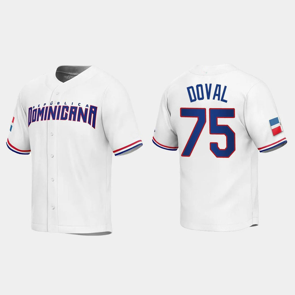 #75 CAMILO DOVAL DOMINICAN REPUBLIC BASEBALL 2023 WORLD BASEBALL CLASSIC REPLICA JERSEYC WHITE Stitches Baseball Jerseys