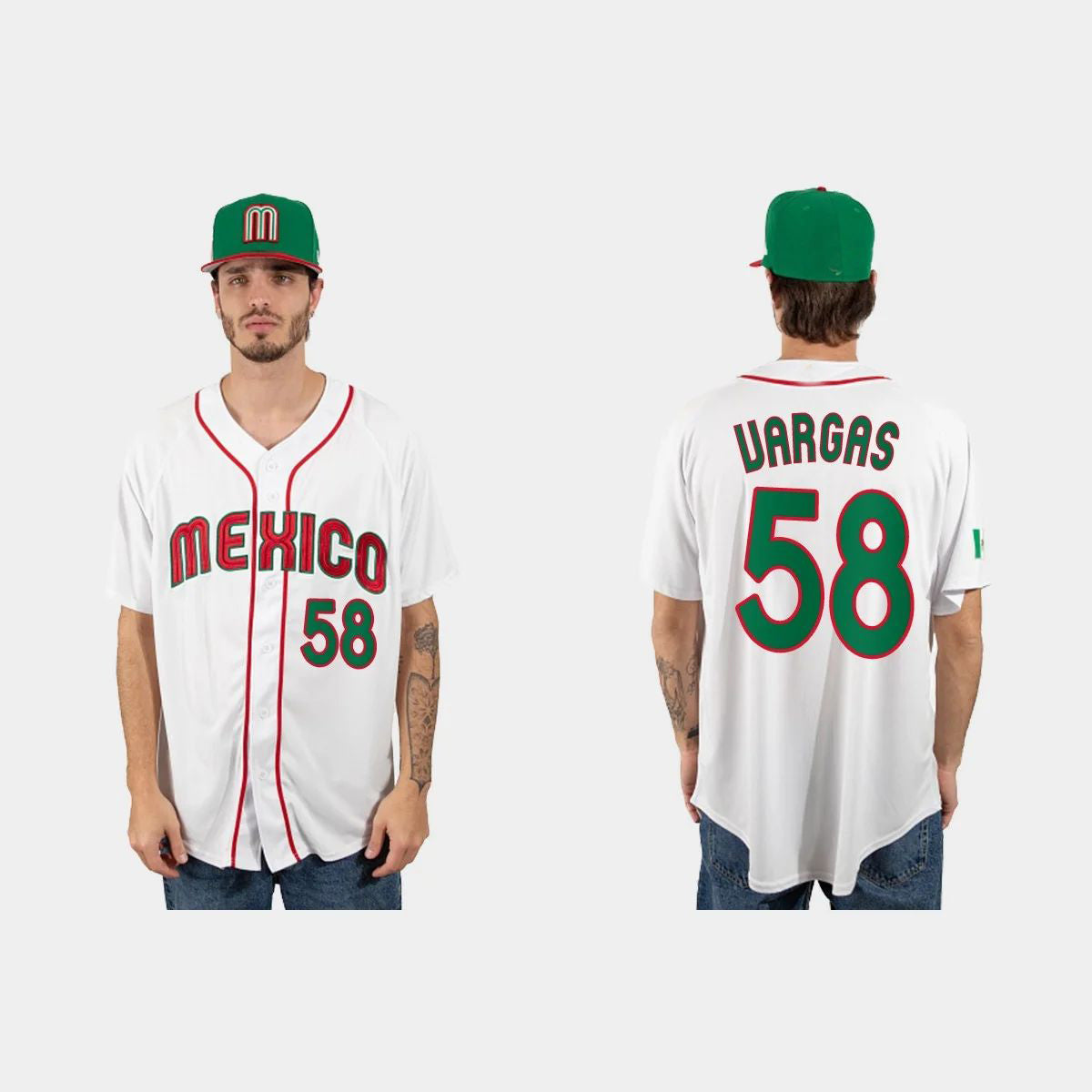 #58 CESAR VARGAS MEXICO BASEBALL 2023 WORLD BASEBALL CLASSIC JERSEYC WHITE Stitches Baseball Jerseys