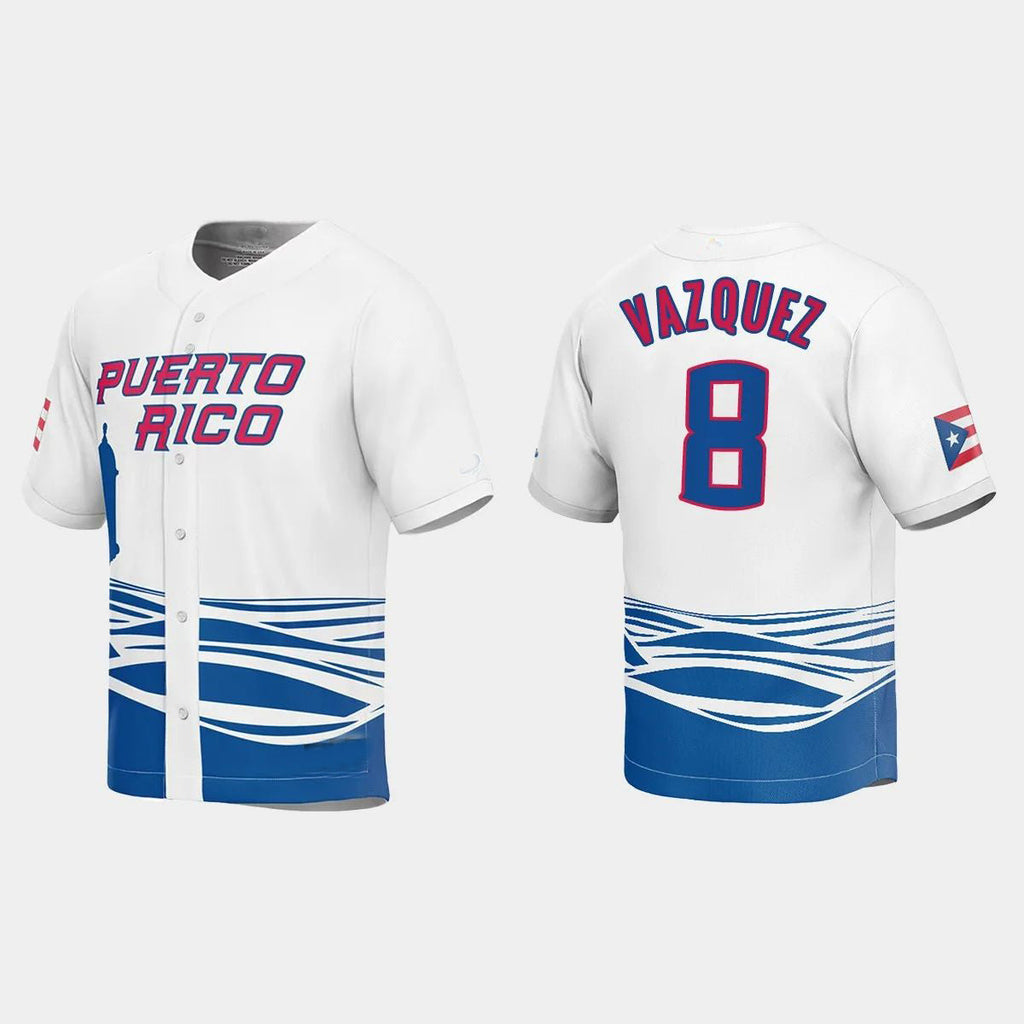 #8 CHRISTIAN VAZQUEZ PUERTO RICO BASEBALL 2023 WORLD BASEBALL CLASSIC JERSEYC WHITE Stitches Baseball Jerseys