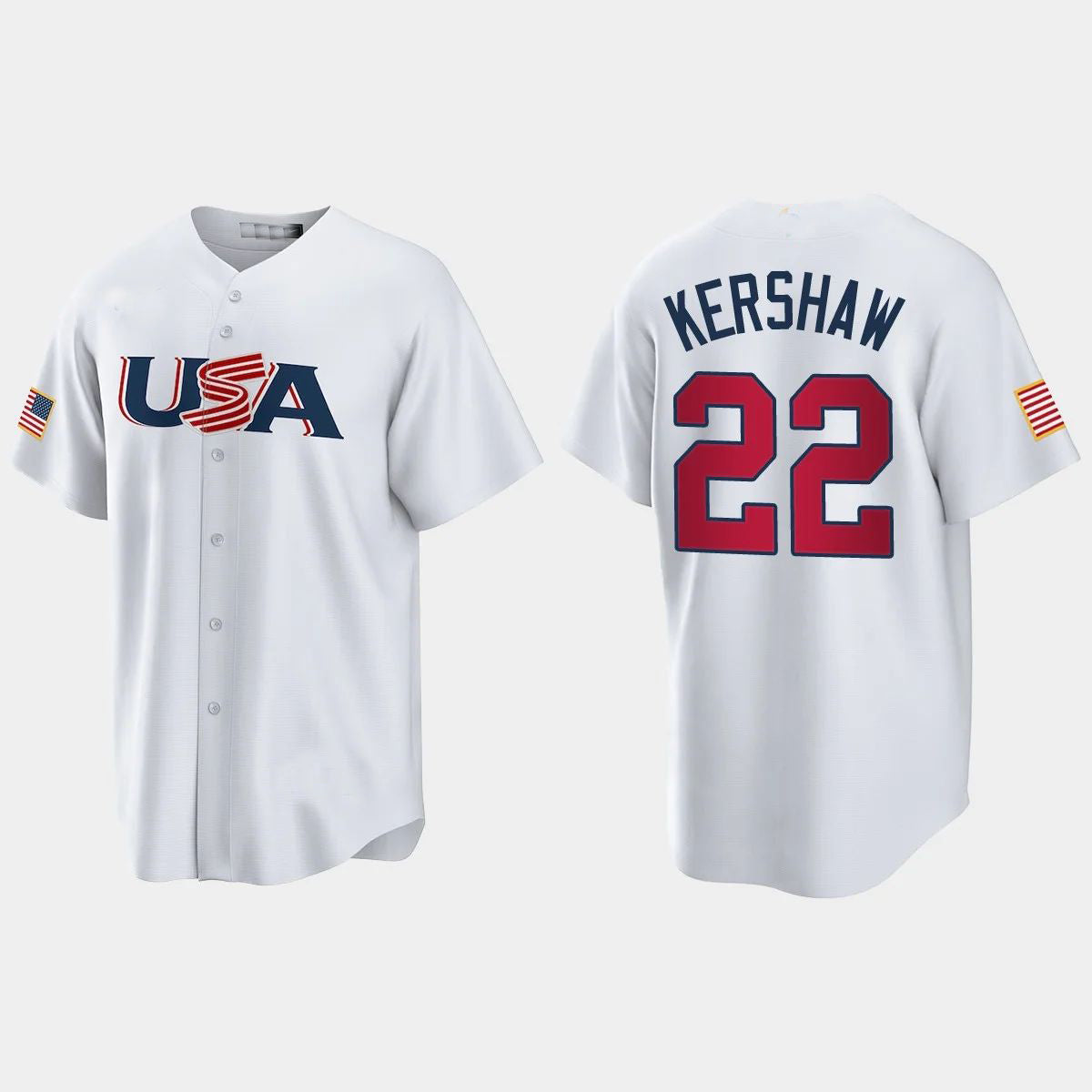 #22 CLAYTON KERSHAW LOS ANGELES DODGERS 2023 WORLD BASEBALL CLASSIC USA REPLICA JERSEYC WHITE Stitches Baseball Jerseys