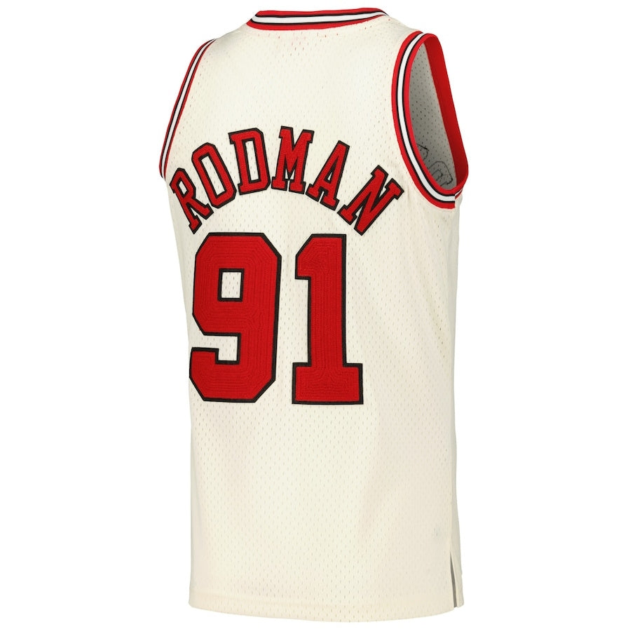 C.Bulls #91 Dennis Rodman Chainstitch Swingman Jersey - Cream American Basketball Jersey