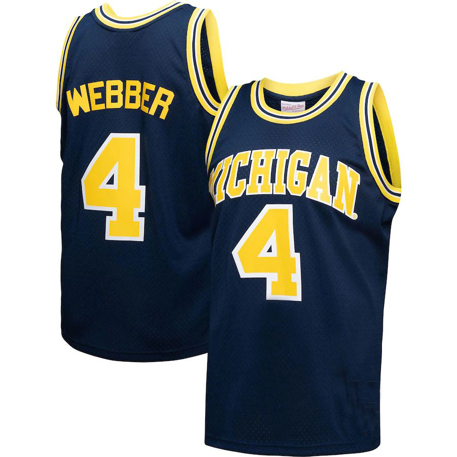 M.Wolverines #4 Chris Webber Player Swingman Jersey Navy Stitched American College Jerseys