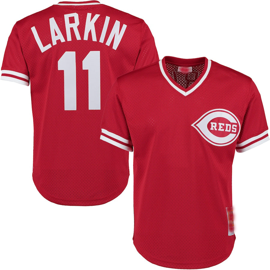Cincinnati Reds #11 Barry Larkin Red Fashion Cooperstown Collection Mesh Batting Practice Jersey Baseball Jerseys