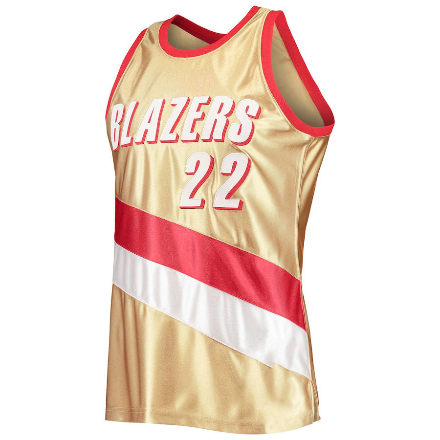 P.Trail Blazers #22 Clyde Drexler 75th Anniversary 1991-92 Hardwood Classics Swingman Jersey Gold Stitched American Basketball Jersey