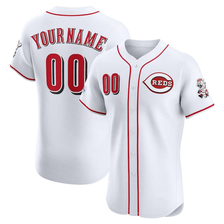 Custom Cincinnati Reds Home Elite Sponsor Patch Jersey White Stitched Baseball Jerseys