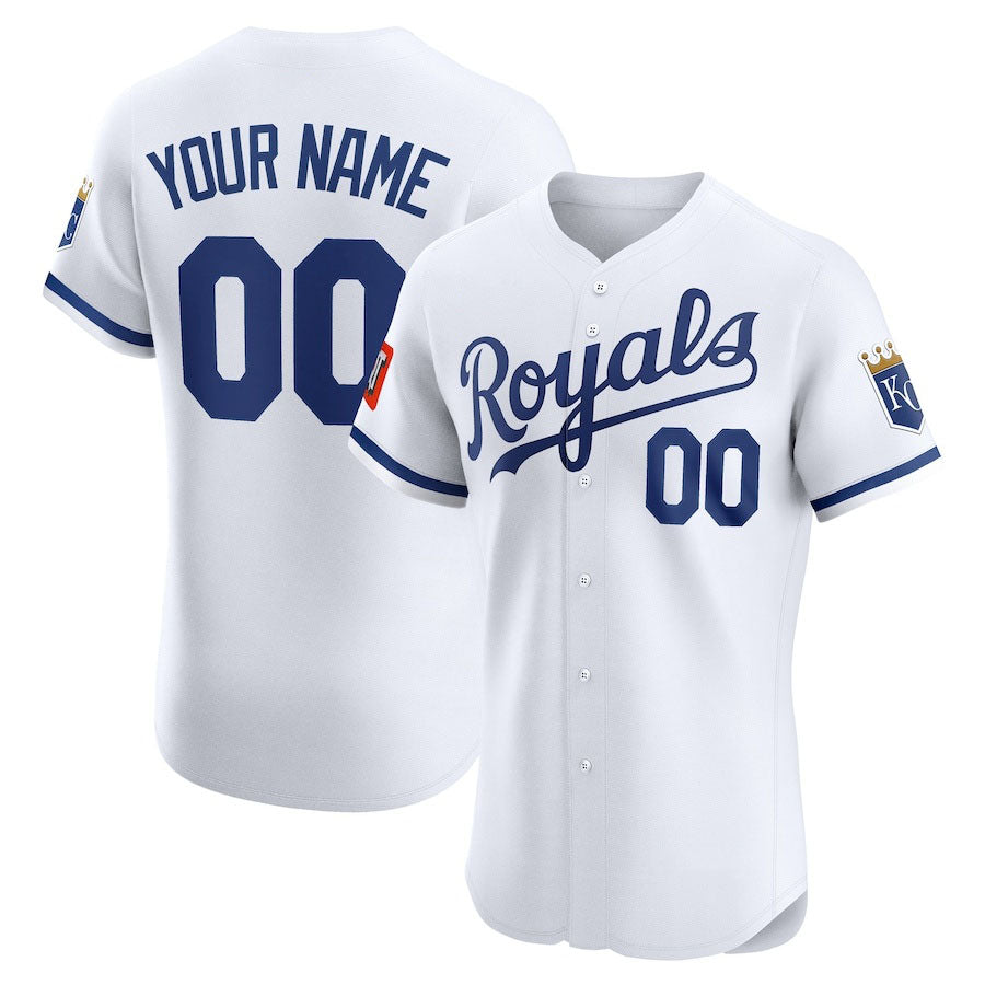 Custom Kansas City Royals Home Elite Sponsor Patch Jersey White Stitched Baseball Jersey