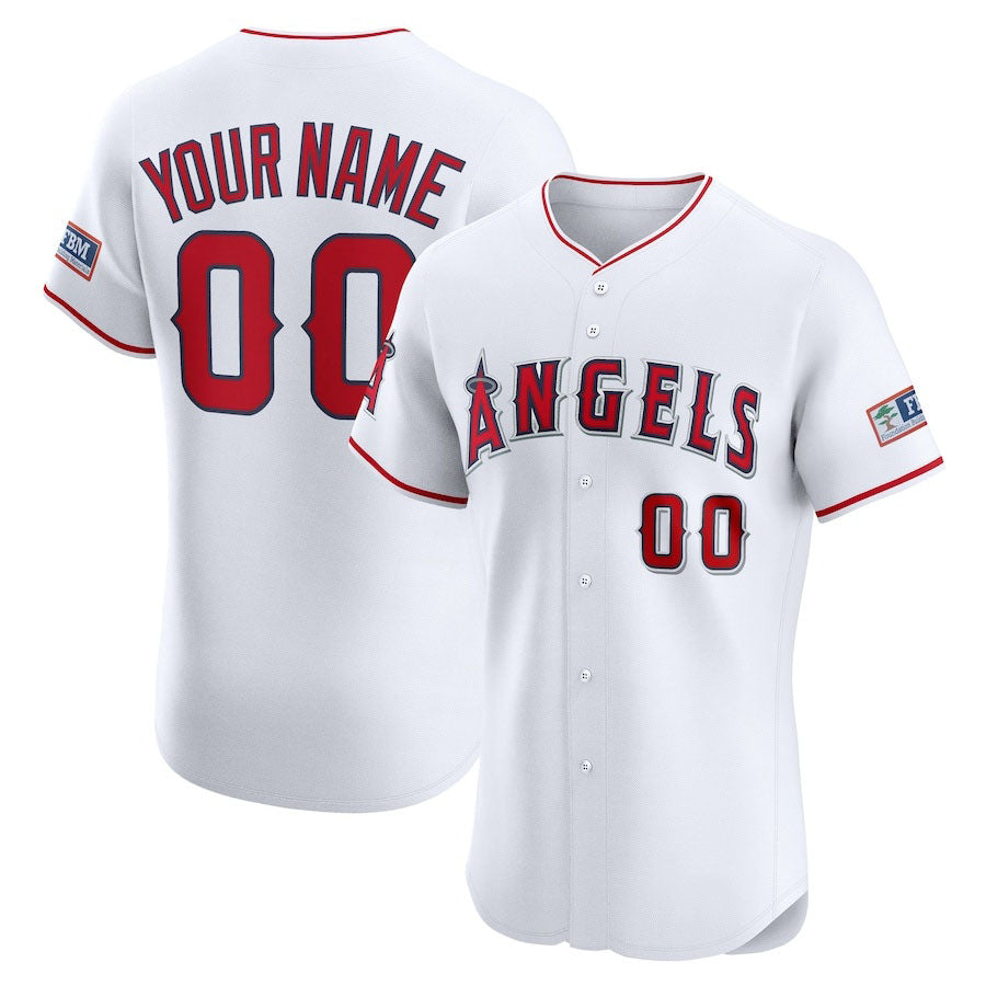 Custom Los Angeles Angels Home Elite Sponsor Patch Jersey White Stitched Baseball Jersey