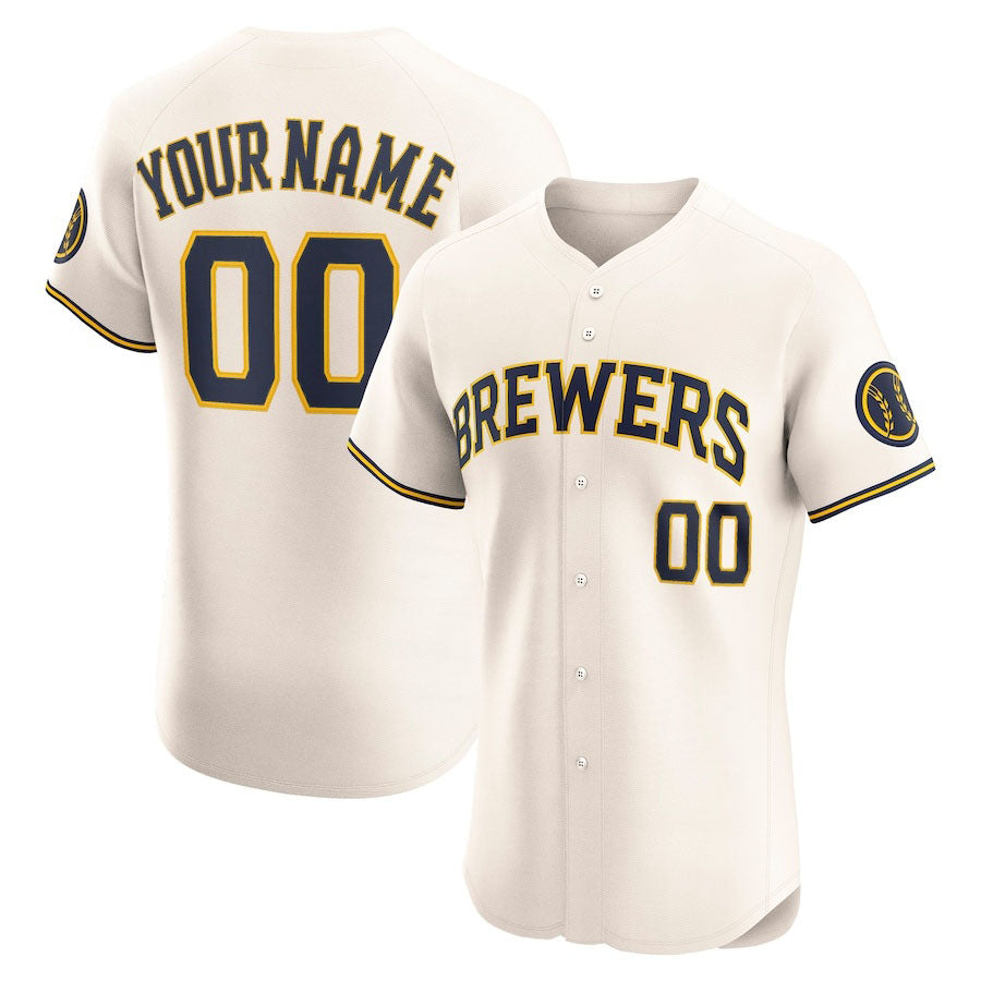 Custom Milwaukee Brewers Home Elite Jersey Cream Stitched Baseball Jersey
