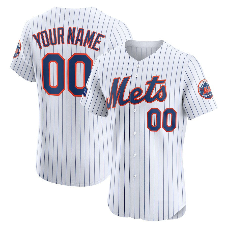 Custom New York Mets Home Elite Sponsor Patch Jersey White Stitched Baseball Jersey