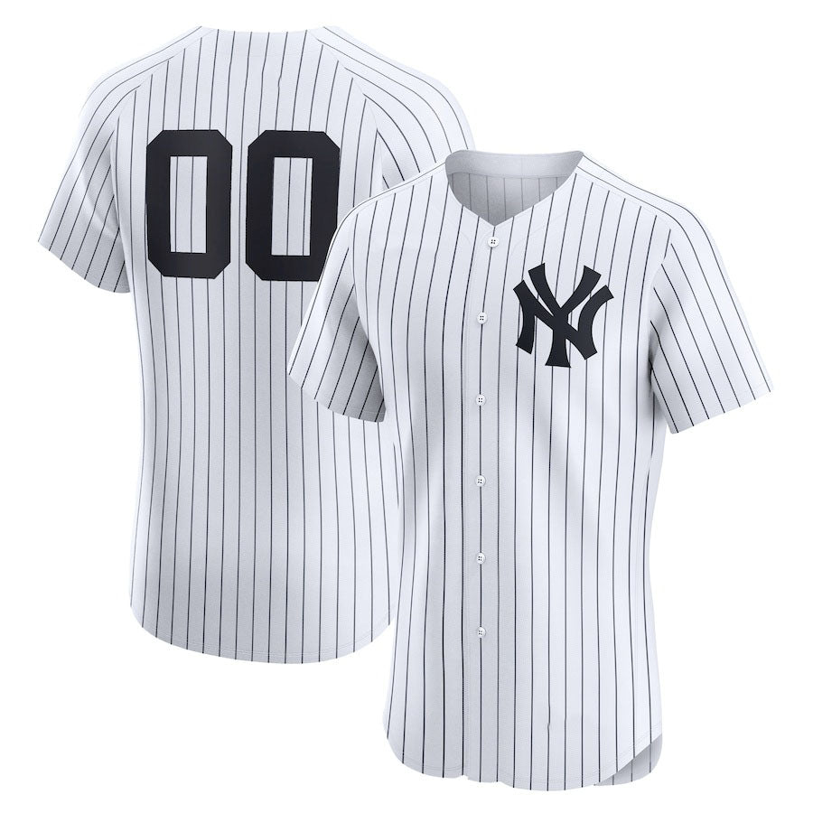 Custom New York Yankees Home Elite Jersey White Stitched Baseball Jersey