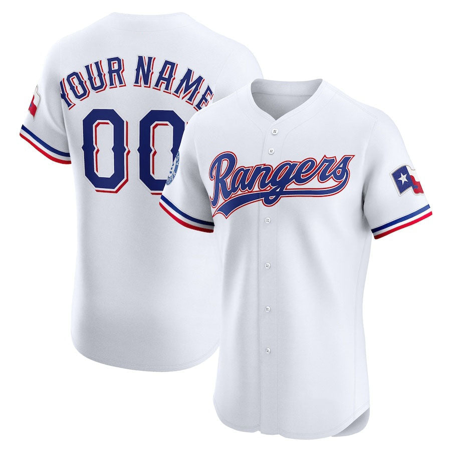 Custom Texas Rangers Home Elite Sponsor Patch Jersey White Stitched Baseball Jersey