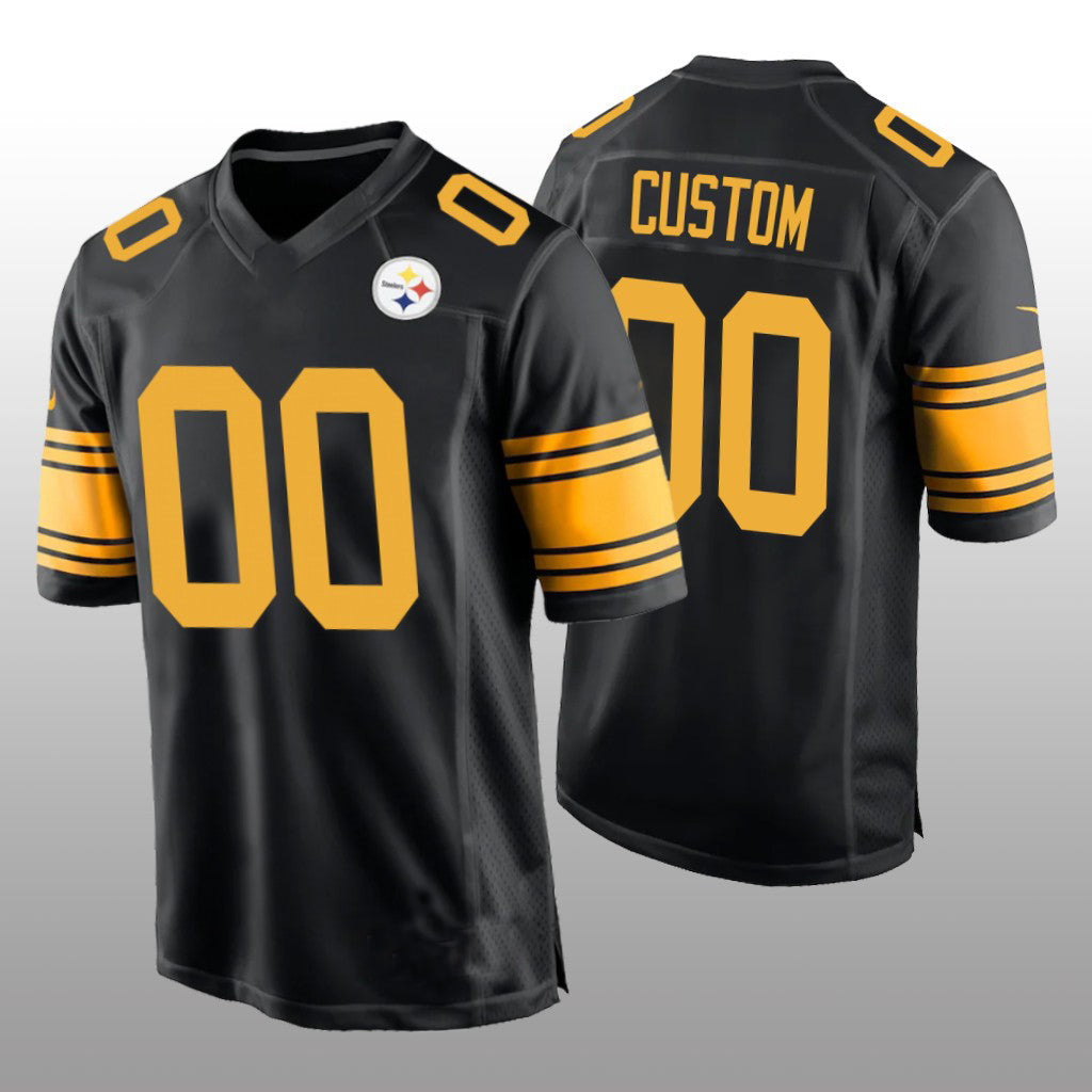 Custom P.Steelers Black Alternate Game Jersey Stitched American Football Jerseys