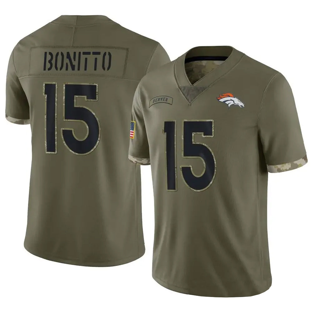 D.Broncos #15 Nik Bonitto Player Limited Salute To Service Olive Football Jerseys