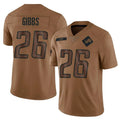D.Lions #26 Jahmyr Gibbs Player Brown Salute To Service Limited Football Jerseys