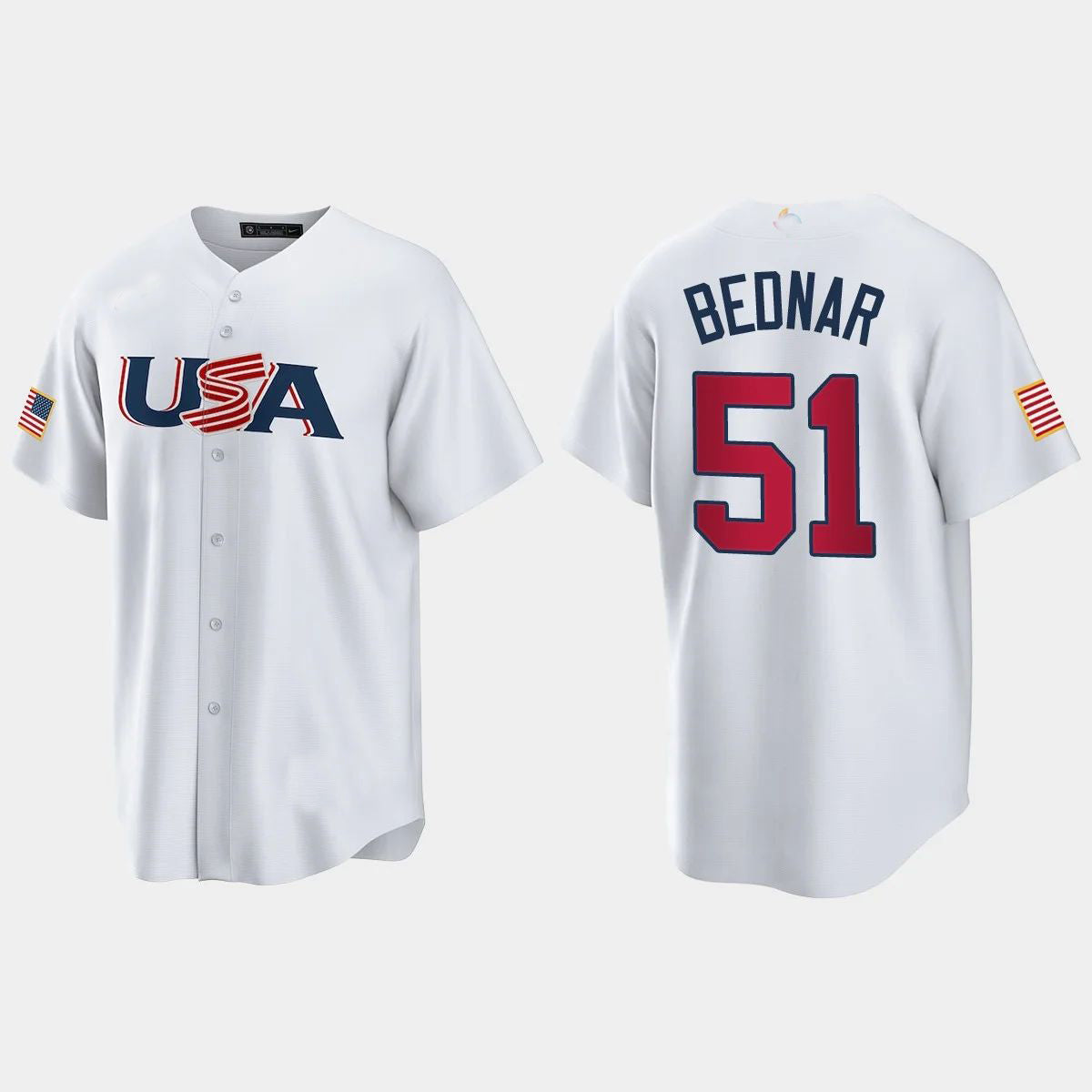 #51 DAVID BEDNAR PITTSBURGH PIRATES 2023 WORLD BASEBALL CLASSIC USA REPLICA JERSEYC WHITE Stitches Baseball Jerseys