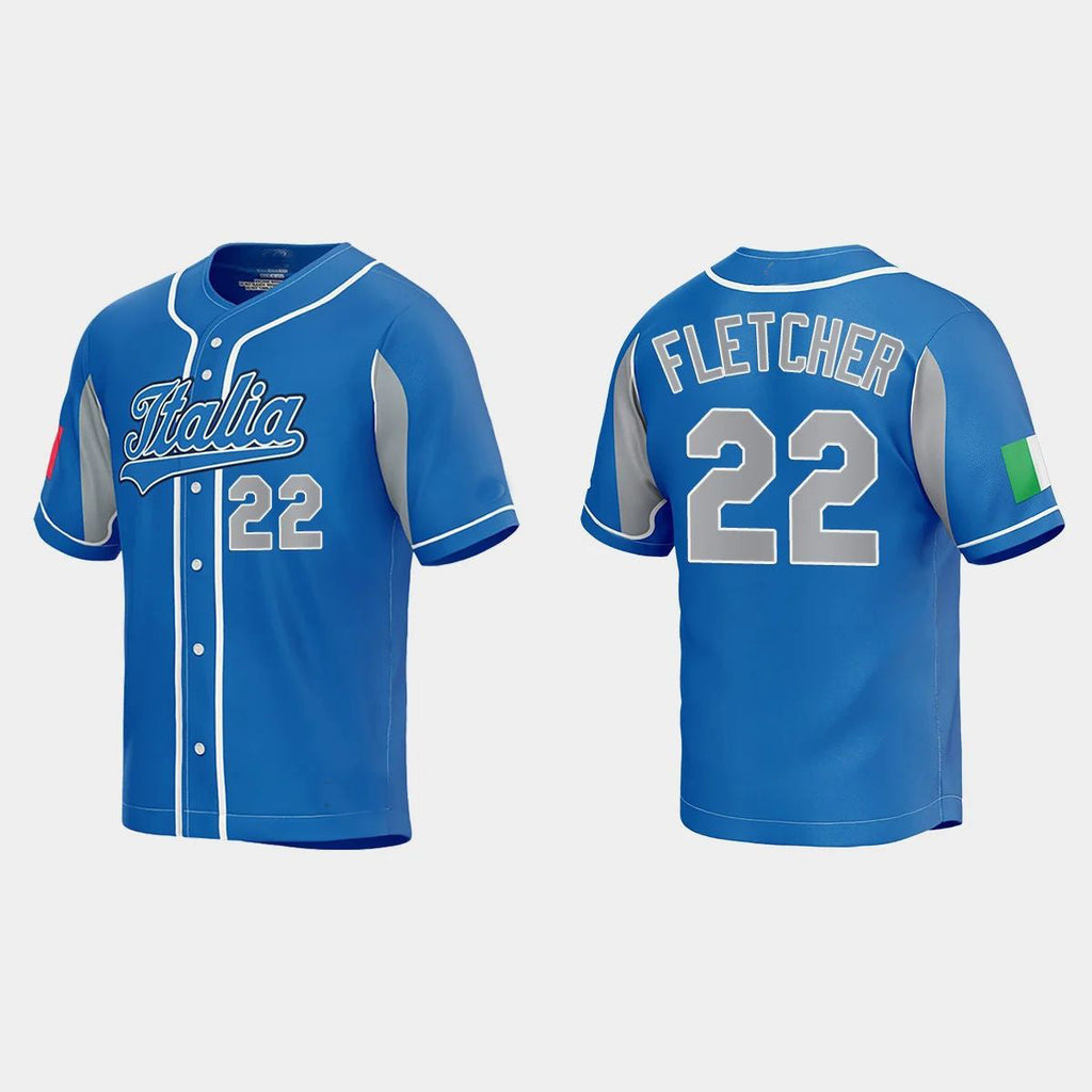 #22 DAVID FLETCHER ITALY BASEBALL 2023 WORLD BASEBALL CLASSIC JERSEYC ROYAL Stitches Baseball Jerseys