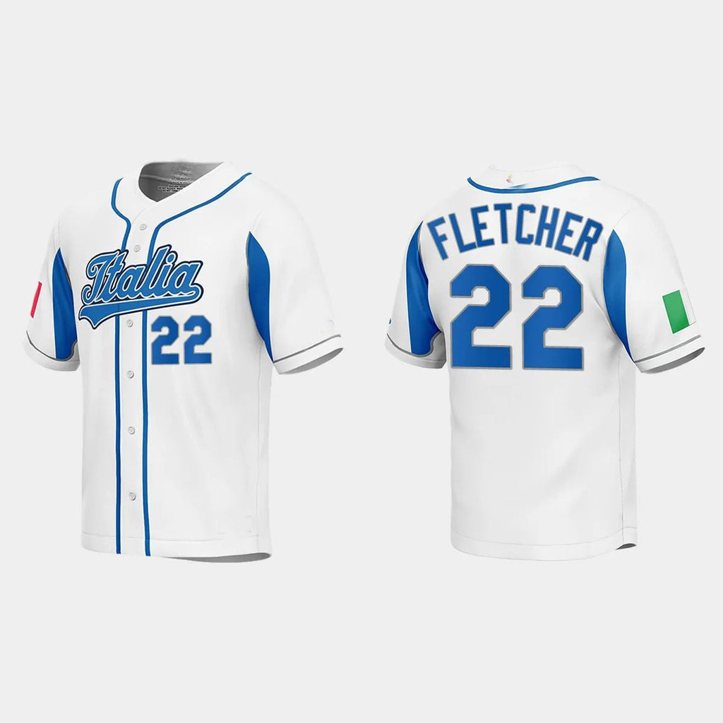 #22 DAVID FLETCHER ITALY BASEBALL 2023 WORLD BASEBALL CLASSIC JERSEYC WHITE Stitches Baseball Jerseys