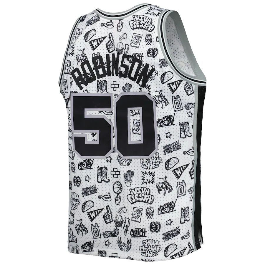 S.Antonio Spurs #50 David Robinson 1998-99 Hardwood Classics Doodle Swingman Player Jersey White Stitched American Basketball Jersey