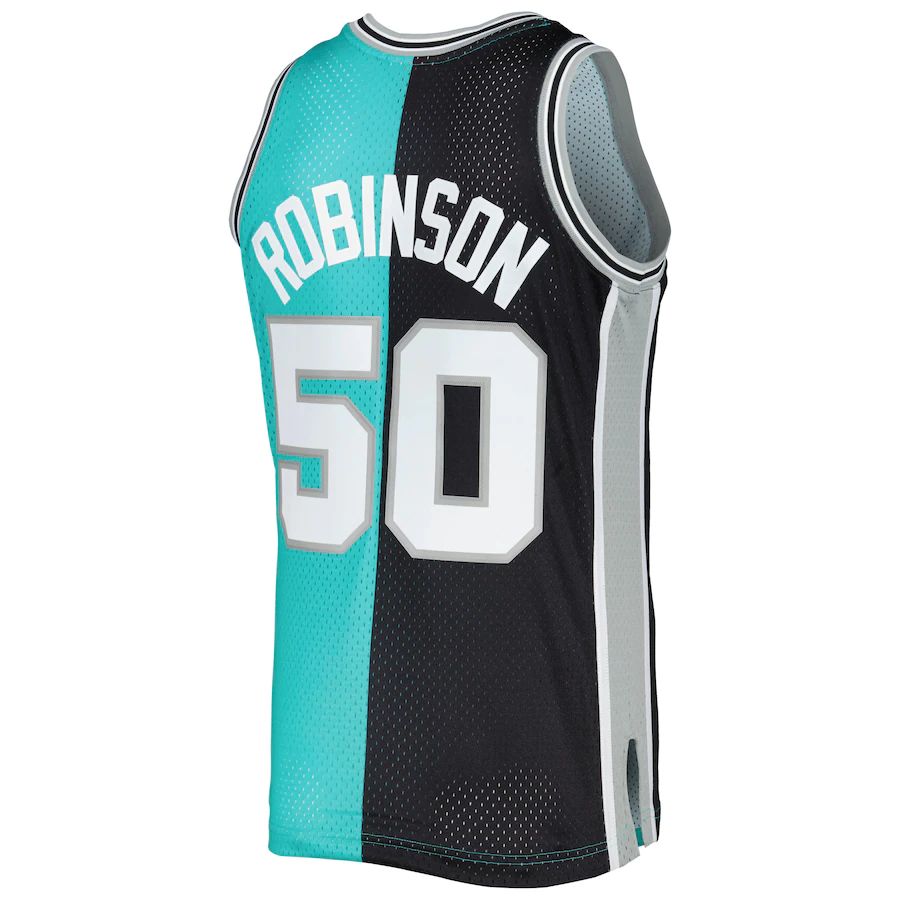 S.Antonio Spurs #50 David Robinson Hardwood Classics 1998-99 Split Swingman Jersey Black-Teal Stitched American Basketball Jersey