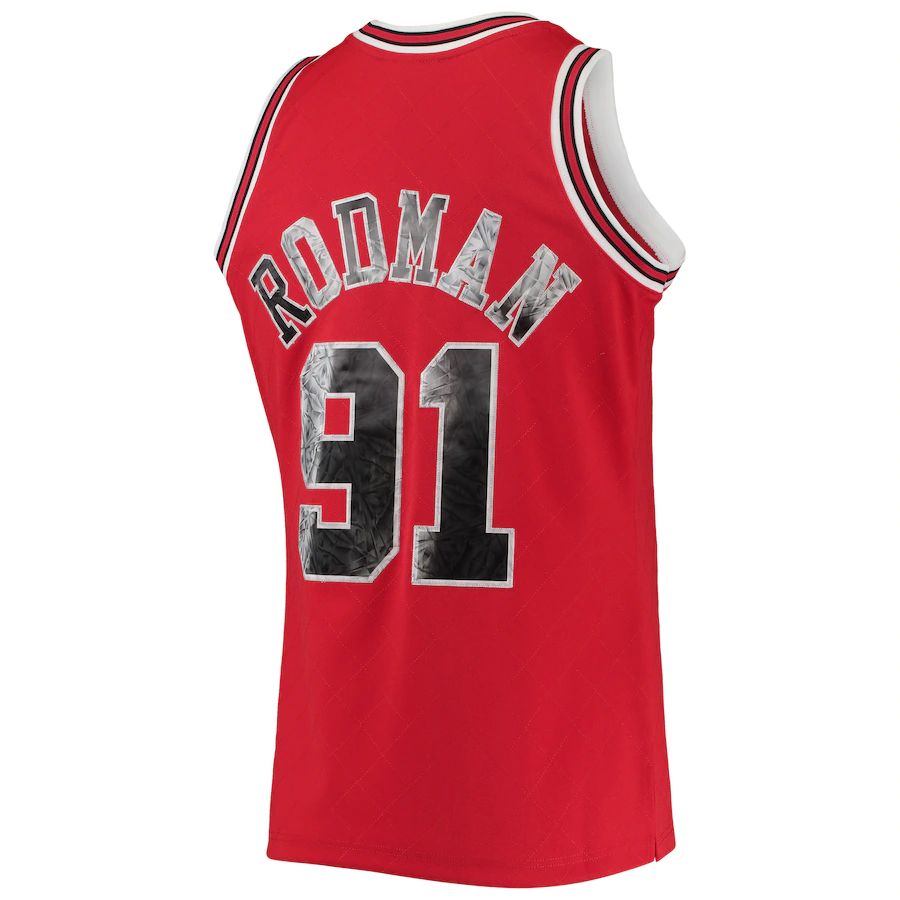 C.Bulls #91 Dennis Rodman 1996-97 Hardwood Classics 75th Anniversary Diamond Swingman Jersey Red Stitched American Basketball Jersey