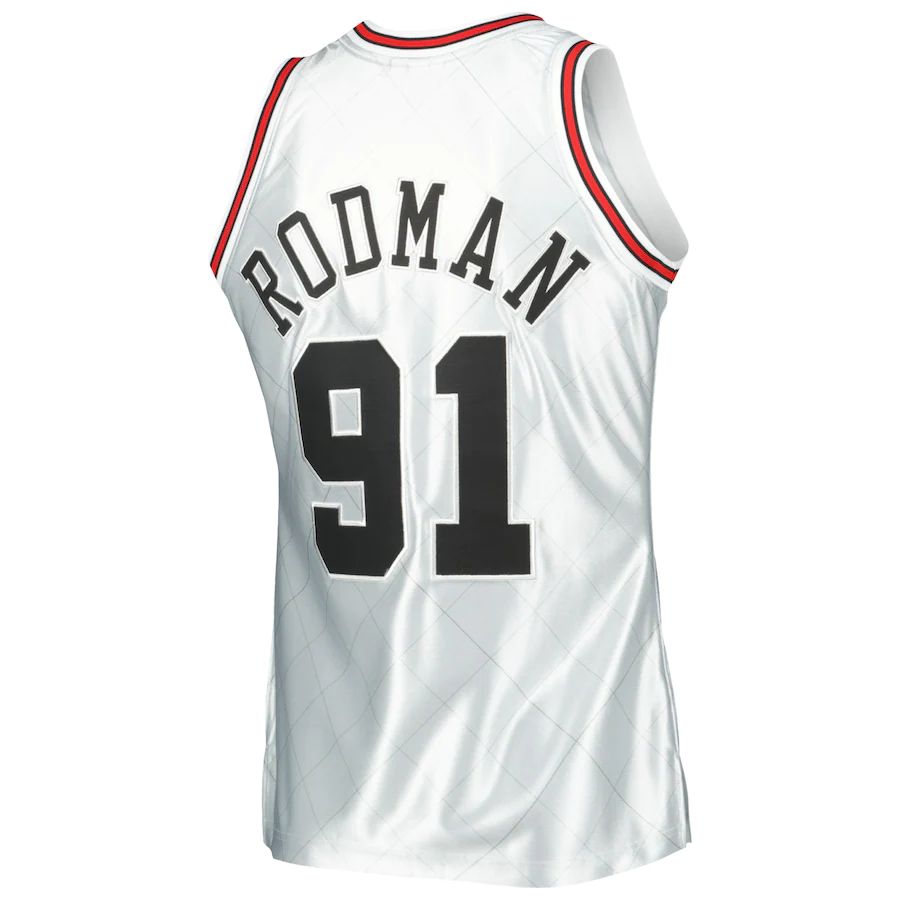 C.Bulls #91 Dennis Rodman 1997-98 Hardwood Classics 75th Anniversary Swingman Jersey Platinum Stitched American Basketball Jersey