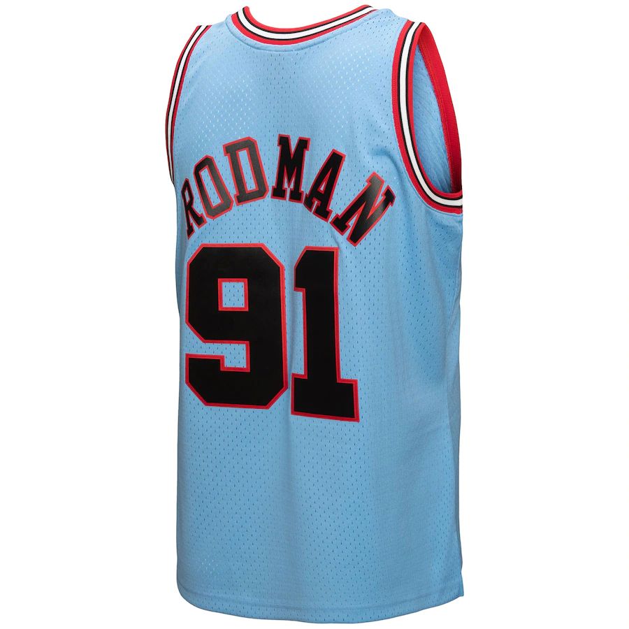 C.Bulls #91 Dennis Rodman 1997-98 Hardwood Classics Reload 3.0 Swingman Jersey Light Blue Stitched American Basketball Jersey