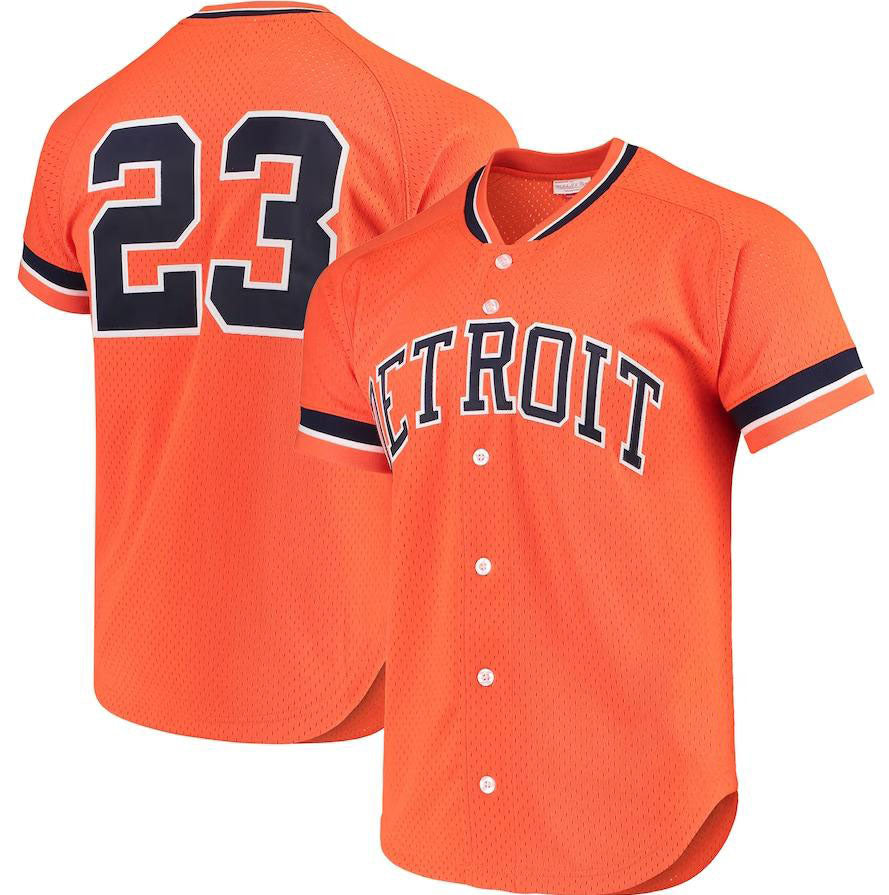Detroit Tigers #23 Kirk Gibson Orange Cooperstown Collection Mesh Batting Practice Button-Up Jersey Baseball Jerseys
