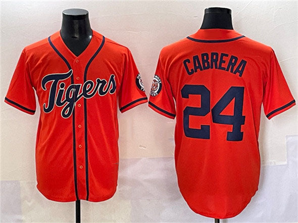 Detroit Tigers #24 Miguel Cabrera Orange With Patch Cool Base Stitched Baseball Jersey