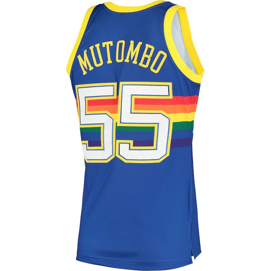 D.Nuggets #55 Dikembe Mutombo 1991 Hardwood Classics Authentic Jersey Royal Stitched American Basketball Jersey