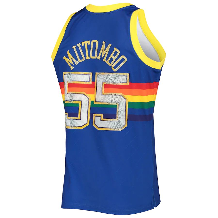 D.Nuggets #55 Dikembe Mutombo 1996-97 Hardwood Classics 75th Anniversary Diamond Swingman Jersey Royal Stitched American Basketball Jersey