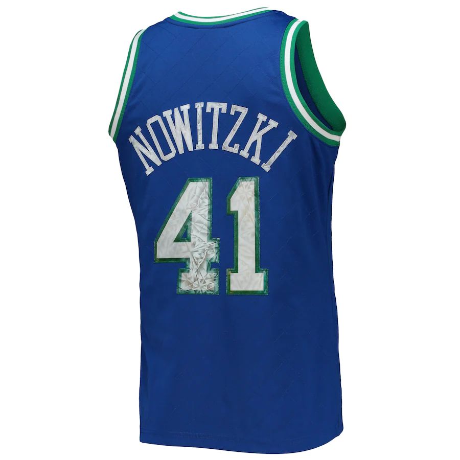 D.Mavericks #41 Dirk Nowitzki 1996-97 Hardwood Classics 75th Anniversary Diamond Swingman Jersey  Blue Stitched American Basketball Jersey