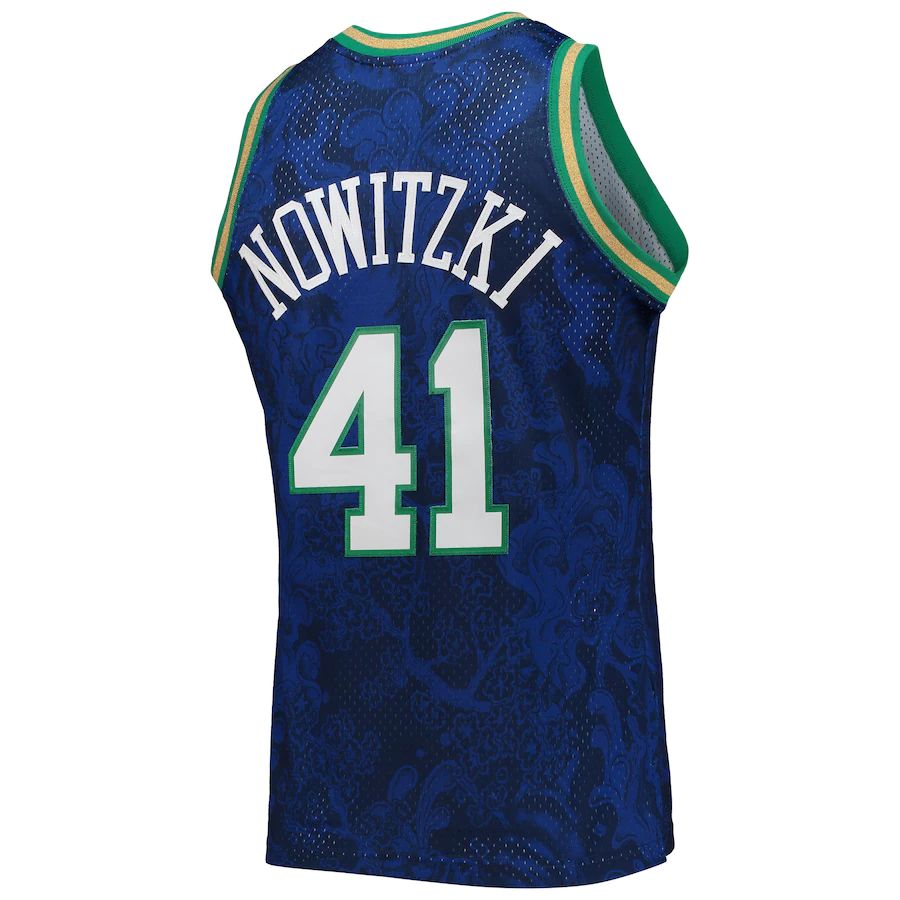 D.Mavericks #41 Dirk Nowitzki Hardwood Classics 1998-99 Lunar New Year Swingman Jersey Blue Stitched American Basketball Jersey