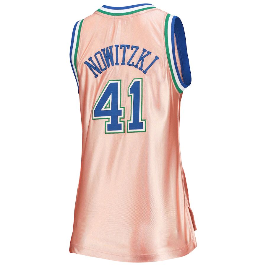 D.Mavericks #41 Dirk Nowitzki 75th Anniversary Rose Gold 1998 Swingman Jersey Pink Stitched American Basketball Jersey