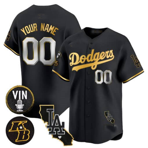 Custom Los Angeles Dodgers Vin Patch & Kobe Bryant Gold Trim Vapor Premier Limited V2 All Stitched Baseball Jersey