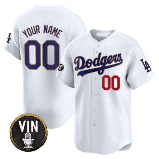 Custom Los Angeles Dodgers Vin Scully Patch Gold Trim Vapor Premier Limited C All Stitched Baseball Jersey