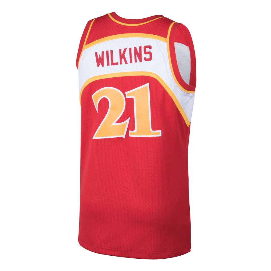 A.Hawks #21 Dominique Wilkins 1986-87 Hardwood Classics Swingman Jersey Red Stitched American Basketball Jersey