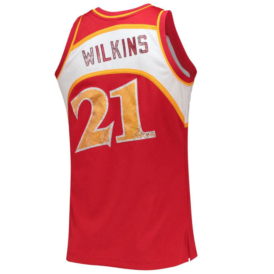 A.Hawks #21 Dominique Wilkins 1996-97 Hardwood Classics 75th Anniversary Diamond Swingman Jersey Red Stitched American Basketball Jersey