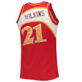 A.Hawks #21 Dominique Wilkins 1996-97 Hardwood Classics 75th Anniversary Diamond Swingman Jersey Red Stitched American Basketball Jersey