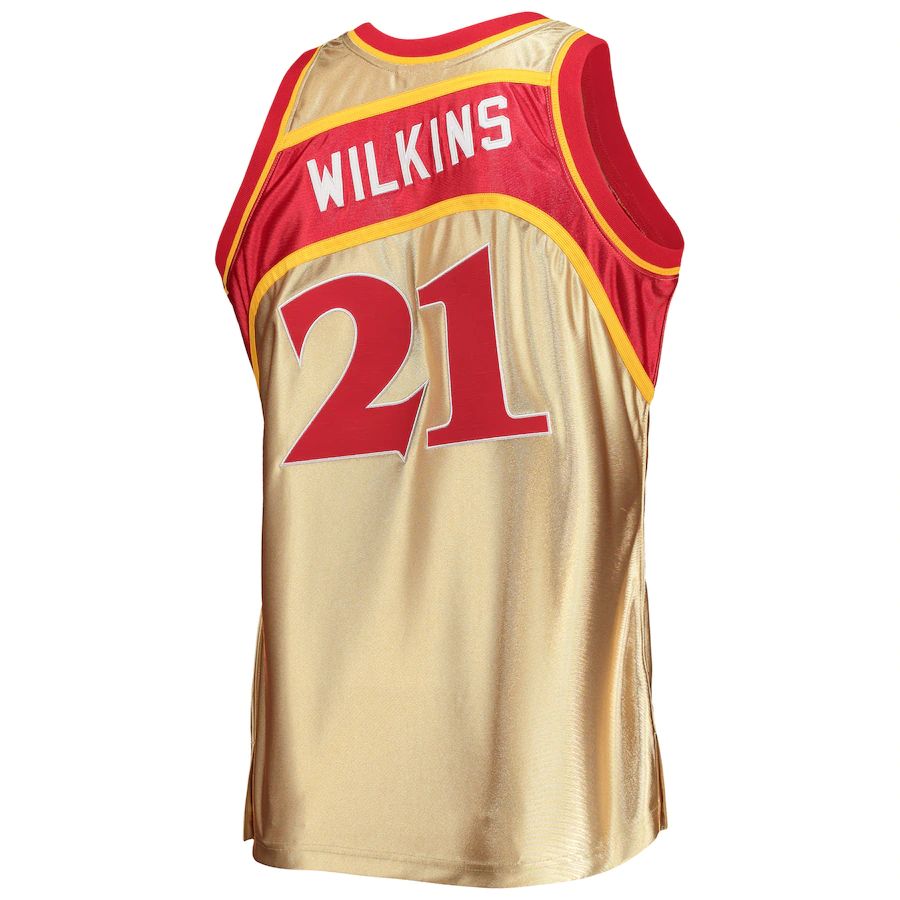A.Hawks #21 Dominique Wilkins 75th Anniversary 1986-87 Hardwood Classics Swingman Jersey Gold Stitched American Basketball Jersey