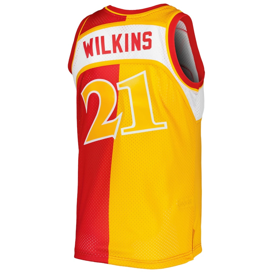A.Hawks #21 Dominique Wilkins Hardwood Classics 1986-87 Split Swingman Jersey Red Stitched American Basketball Jersey