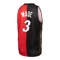 M.Heat #3 Dwyane Wade Big & Tall Hardwood Classics 2005-06 Split Swingman Jersey BlackRed Stitched American Basketball Jersey