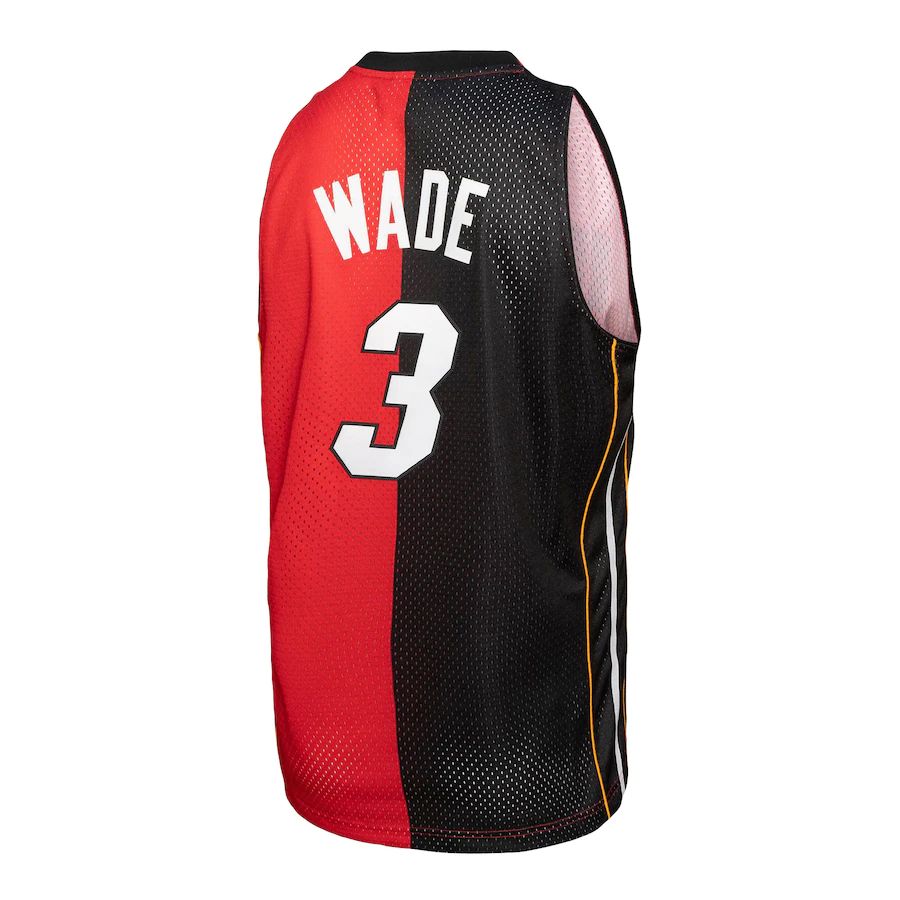 M.Heat #3 Dwyane Wade Big & Tall Hardwood Classics 2005-06 Split Swingman Jersey BlackRed Stitched American Basketball Jersey