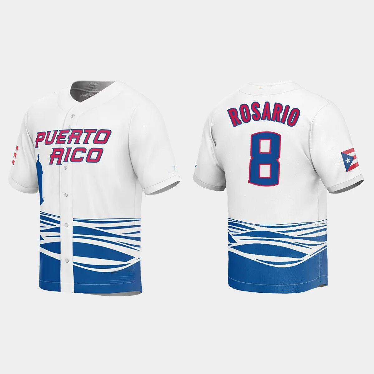 #8 EDDIE ROSARIO PUERTO RICO BASEBALL 2023 WORLD BASEBALL CLASSIC JERSEYC WHITE Stitches Baseball Jerseys