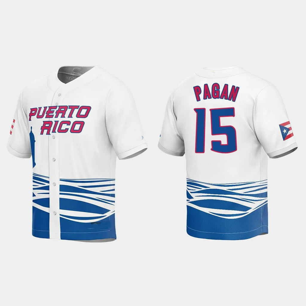 #15 EMILIO PAGAN PUERTO RICO BASEBALL 2023 WORLD BASEBALL CLASSIC JERSEYC WHITE Stitches Baseball Jerseys