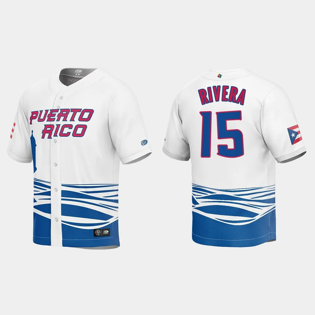 #15 EMMANUEL RIVERA PUERTO RICO BASEBALL 2023 WORLD BASEBALL CLASSIC JERSEYC WHITE Stitches Baseball Jerseys